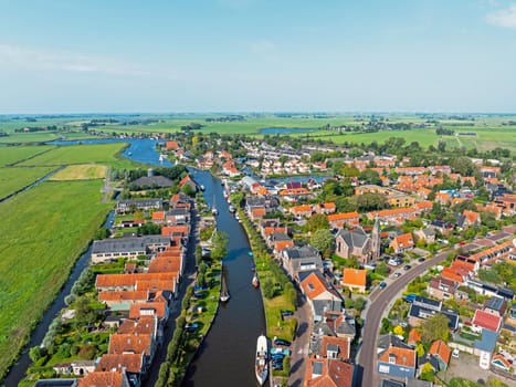 Aerial from the little village IJlst in Friesland The Netherlands