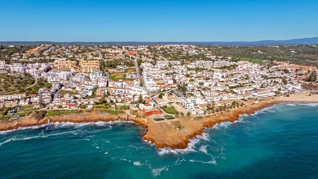 Aerial  from the historical village Luz in the Algarve Portugal