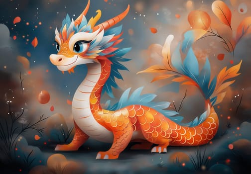 Cartoon Asian dragon symbol of the new year. Selective focus.