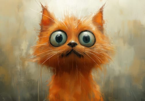 Cartoon ginger cat on an abstract background. Selective focus.
