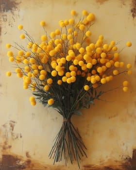 Creative bouquet of mimosa on abstract background. Selective focus.