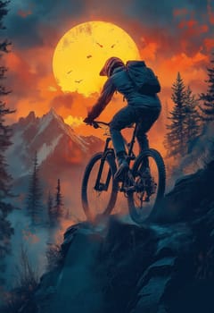 Illustration of rider on mountain bike. Selective focus.