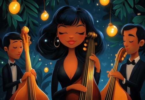 Illustration of musicians playing instruments. Selective focus.