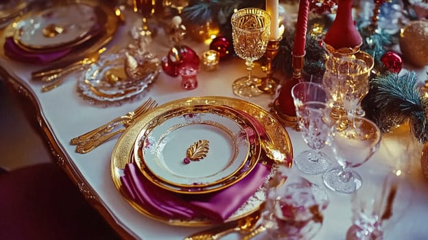 Christmas tablescape decoration, formal family dinner holiday celebration, luxury table setting decor, English country and home style idea