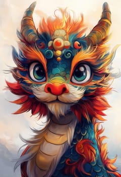 Cartoon Asian dragon symbol of the new year. Selective focus.