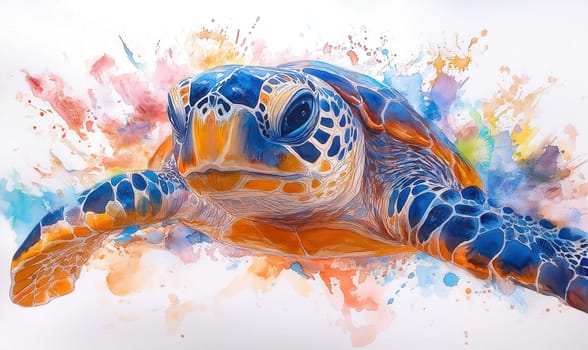 Colorful turtle on white background. Selective focus.