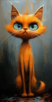 Cartoon ginger cat on an abstract background. Selective focus.
