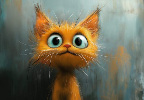 Cartoon ginger cat on an abstract background. Selective focus.