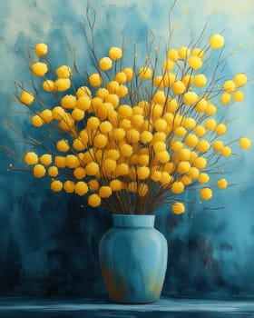 Creative bouquet of mimosa on abstract background. Selective focus.