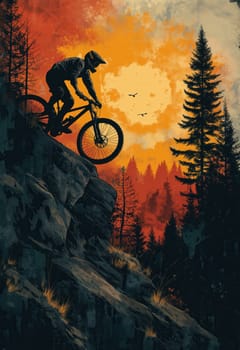 Illustration of rider on mountain bike. Selective focus.