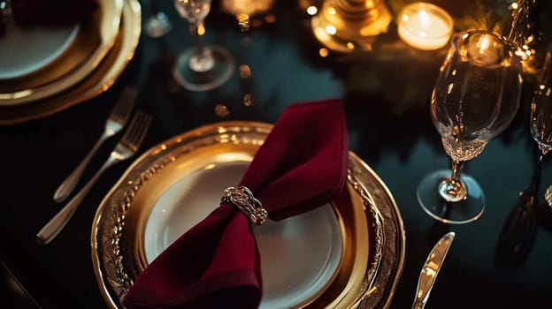 Christmas tablescape decoration, formal family dinner holiday celebration, luxury table setting decor, English country and home style idea
