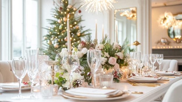 Christmas tablescape decoration, formal family dinner holiday celebration, luxury table setting decor, English country and home style idea