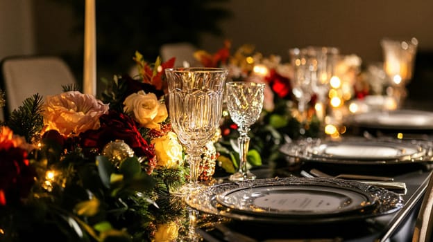 Christmas tablescape decoration, formal family dinner holiday celebration, luxury table setting decor, English country and home style idea