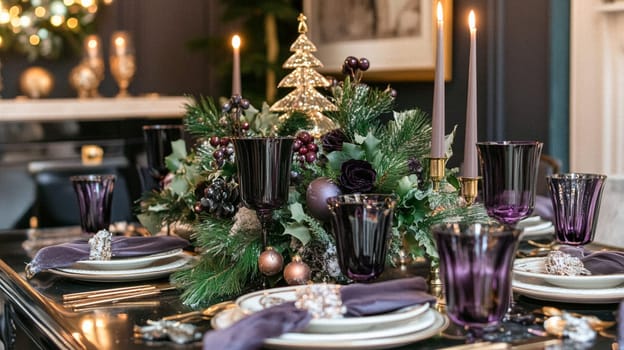 Christmas tablescape decoration, formal family dinner holiday celebration, luxury table setting decor, English country and home style idea