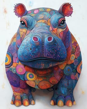 Colorful hippopotamus on a white background. Selective focus.