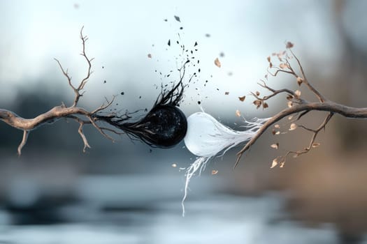 Yin and yang: creative banner, balanced design, symbolic harmony, duality concept, minimalist style, artistic expression, spiritual balance, cultural symbolism, dynamic energy, serene composition