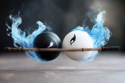 Creative banner: yin-yang symbol, harmonious contrast, balanced energy, spiritual duality, artistic design, minimalist expression, dynamic flow, philosophical theme, serene aesthetic