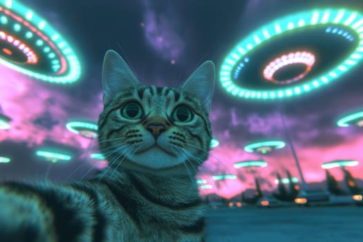 Cosmic mystery: a portrait depicting UFO phenomena, alien intrigue, focusing on the allure of outer space, extraterrestrial life, fascination surrounding interstellar encounters.