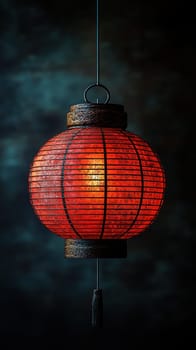 A glowing red lantern with textured surface, casting warm light in dark setting