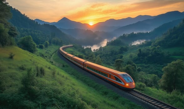 A train journey through the mountains. Selective focus.
