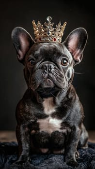 An Elegant French bulldog wearing crown, showcasing royal charm and personality. This adorable pet exudes confidence and grace