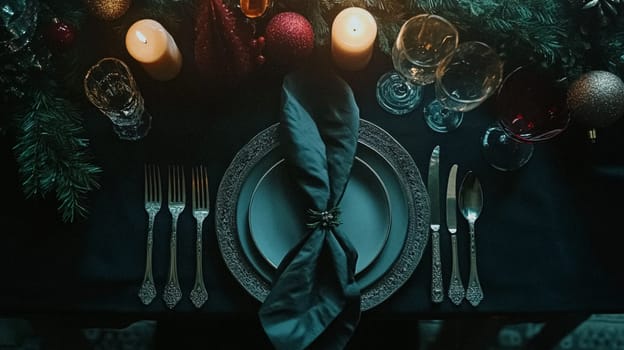 Christmas tablescape decoration, formal family dinner holiday celebration, luxury table setting decor, English country and home style idea