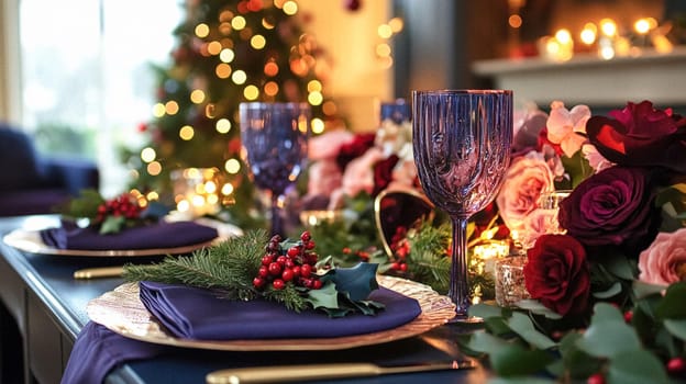Christmas tablescape decoration, formal family dinner holiday celebration, luxury table setting decor, English country and home style idea