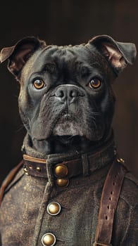 A Regal black dog in vintage attire, showcasing proud expression and unique style