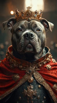 A regal dog wearing crown and royal attire, exuding majesty and confidence