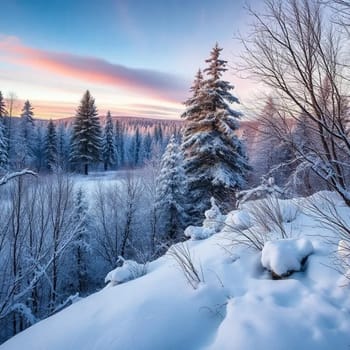 Winter wildlife nature snow trees weather white brown background . High quality photo