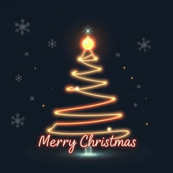 Glowing Christmas tree fireworks neon lights holiday card background . High quality illustration