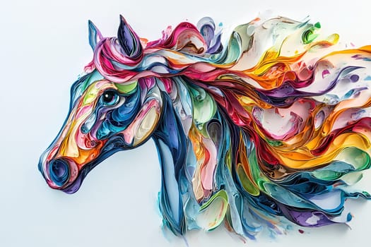 Abstract horse drawing made of multicolored paints. Colored drawing on white background.