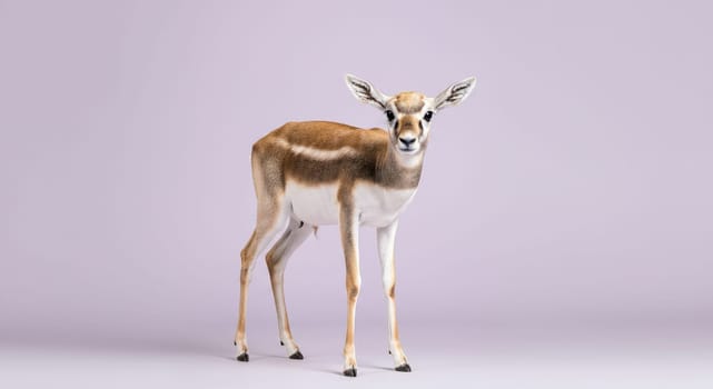 Elegant young antelope stands on a soft pastel background, showcasing its distinct markings and poised stature. ideal for wildlife, nature, or conservation themes, emphasizing grace and serenity.