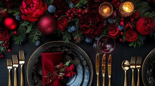 Christmas tablescape decoration, formal family dinner holiday celebration, luxury table setting decor, English country and home style idea