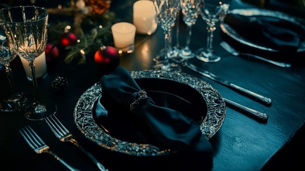 Christmas tablescape decoration, formal family dinner holiday celebration, luxury table setting decor, English country and home style idea