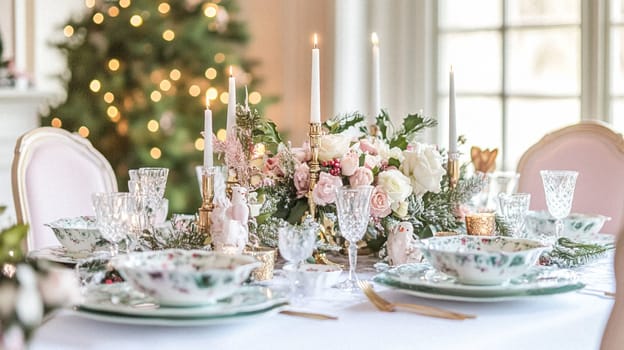 Christmas tablescape decoration, formal family dinner holiday celebration, luxury table setting decor, English country and home style idea
