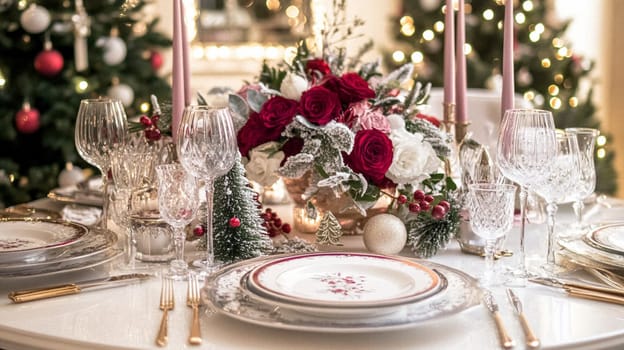 Christmas tablescape decoration, formal family dinner holiday celebration, luxury table setting decor, English country and home style idea