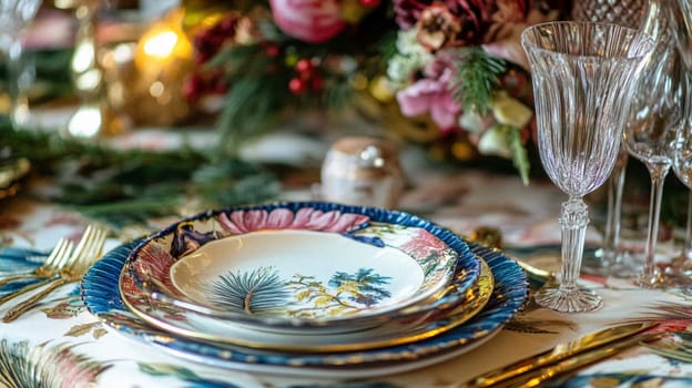 Christmas tablescape decoration, formal family dinner holiday celebration, luxury table setting decor, English country and home style idea