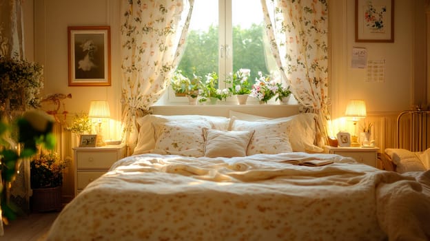 white interior in hotel bed. Selective focus. windows.