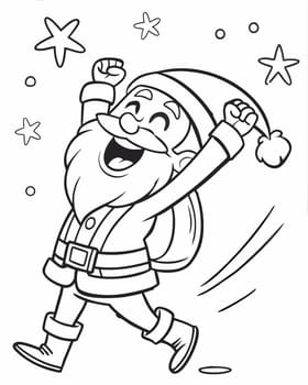 Winter mood coloring page. Christmas coloring book with happy Santa Claus and gift bag. Printable coloring page for children. Ai generated