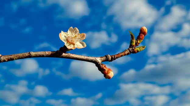 Sakura branch against the sky. Selective focus. Nature.