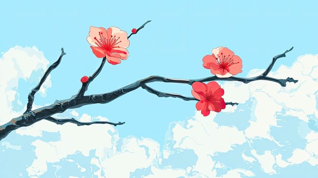 Sakura branch against the sky. Selective focus. Nature.