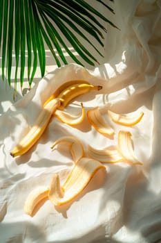 bananas and palm branch. Selective focus. Food.