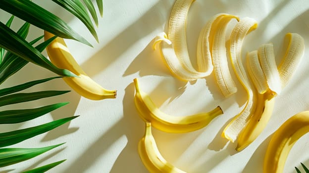 bananas and palm branch. Selective focus. Food.
