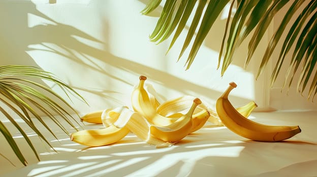 bananas and palm branch. Selective focus. Food.