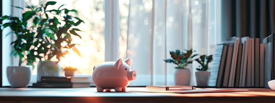 piggy bank near the window. Selective focus. Day.
