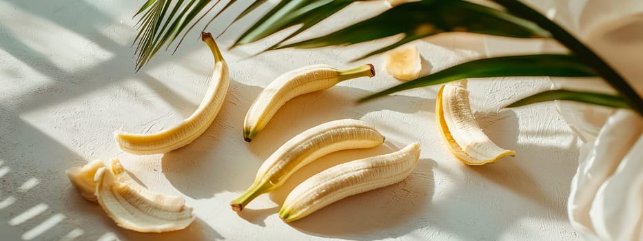bananas and palm branch. Selective focus. Food.