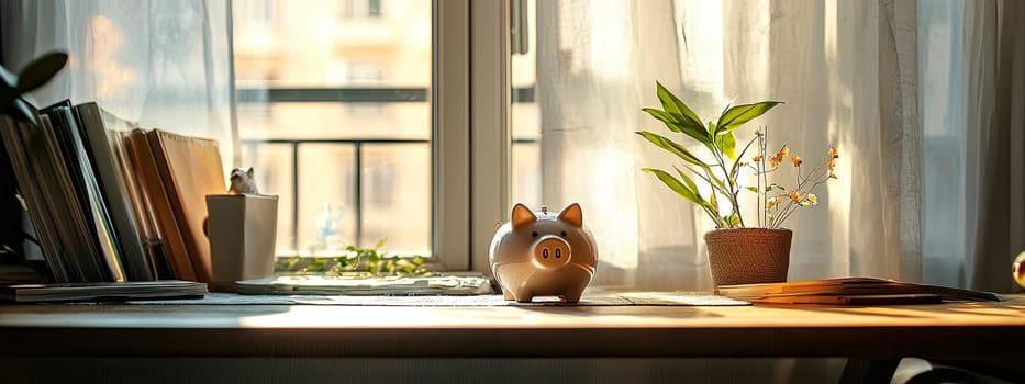 piggy bank near the window. Selective focus. Day.