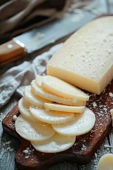 Beautiful slicing of different cheeses. Selective focus. Food.