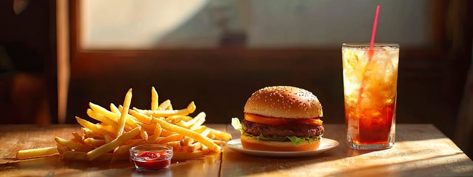 burger and fries fast food. Selective focus. Food.